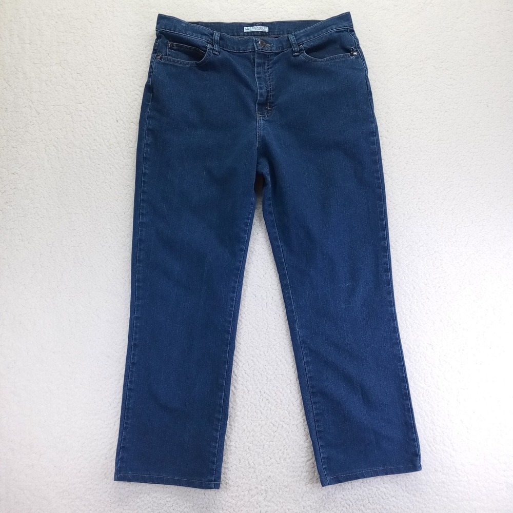 Lee Relaxed‎ Fit Straight Leg Jeans Womens 16 Medium Dark Wash Stretch Denim